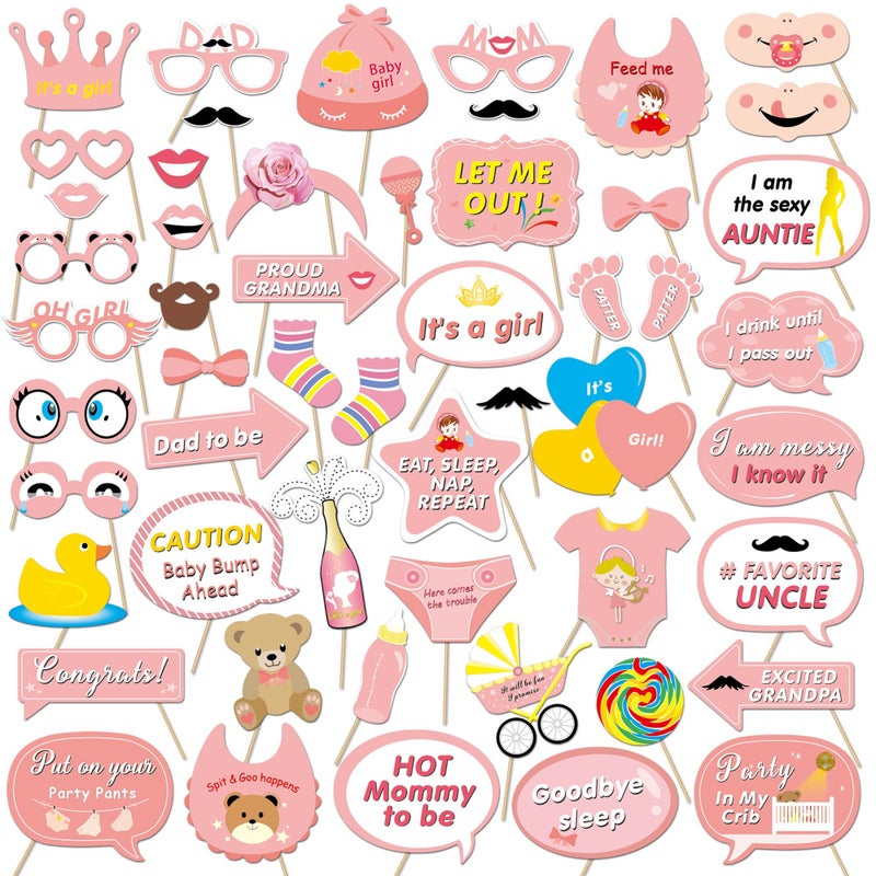 Konsait It's a Girl Photo Booth Prop (53Count), Konsait Baby Shower Pink Lovely Baby Bottle Masks Photobooth Props with Sticks for Baby Shower Accessories Newborn Girl Gift Party Favor Supplies Ideas - Image 2